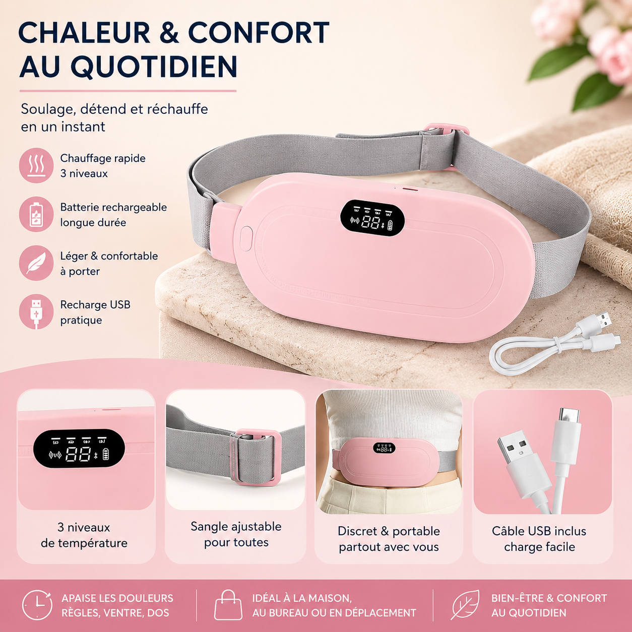 Ceinture chauffante électrique menstruelle pour femmes