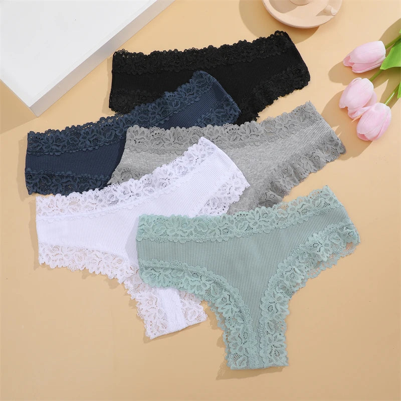 Lot de 5 culottes en coton pour femme a dentelle